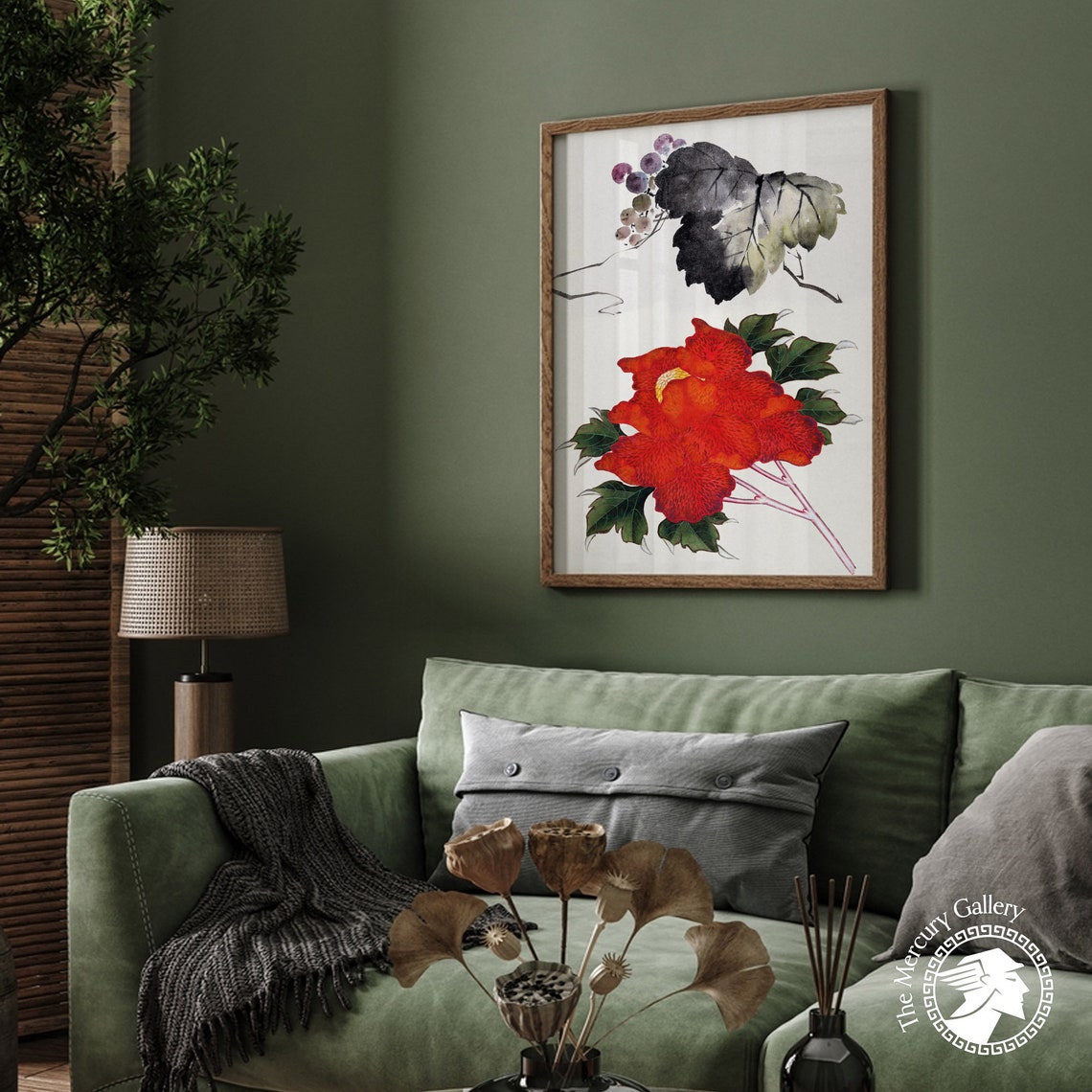Hokusai Red Peony Grapes Botanical Watercolor Japanese Art Poster - Image 4