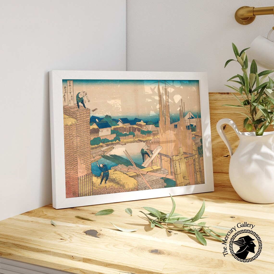 Katsushika Hokusai Japanese Lumberyard Scene With Mount Fuji Ukiyo E Print - Image 4
