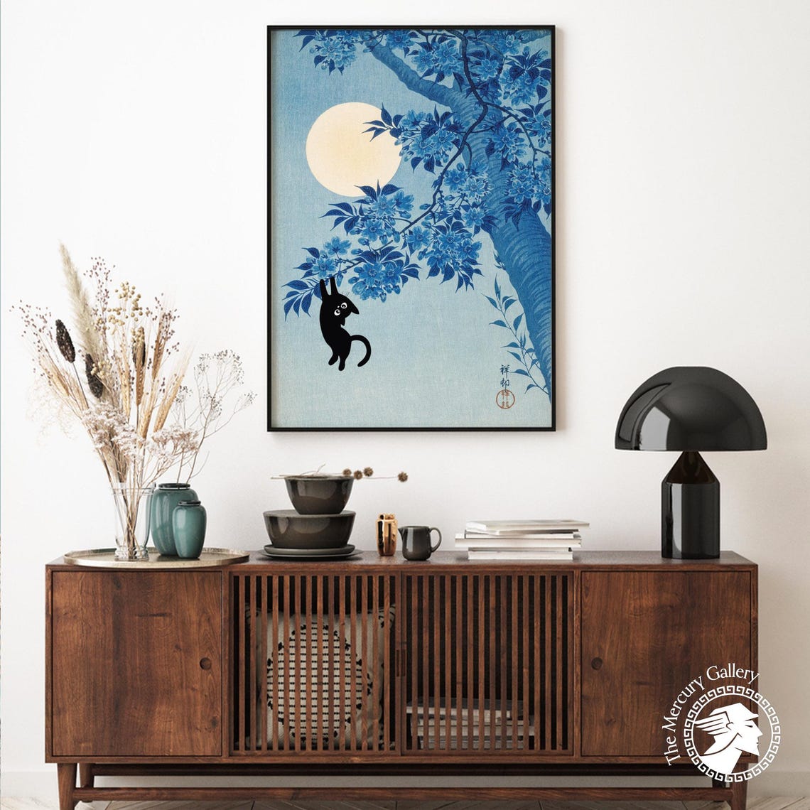 Ohara Koson Moonlit Cherry Blossom Black Cat Cute Japanese Art Poster - Image 4