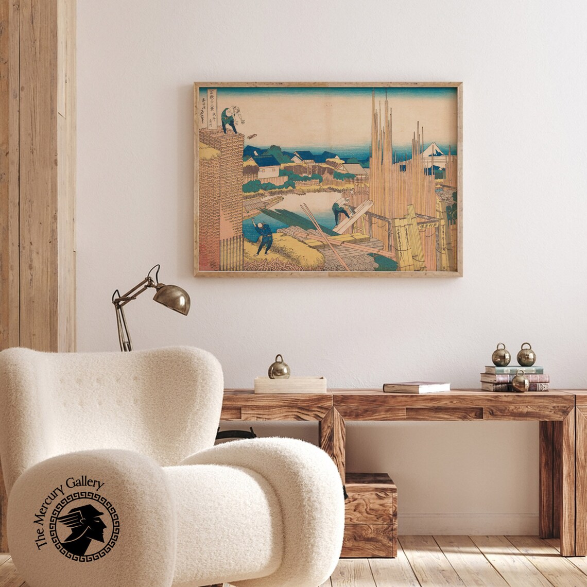 Katsushika Hokusai Japanese Lumberyard Scene With Mount Fuji Ukiyo E Print - Image 2
