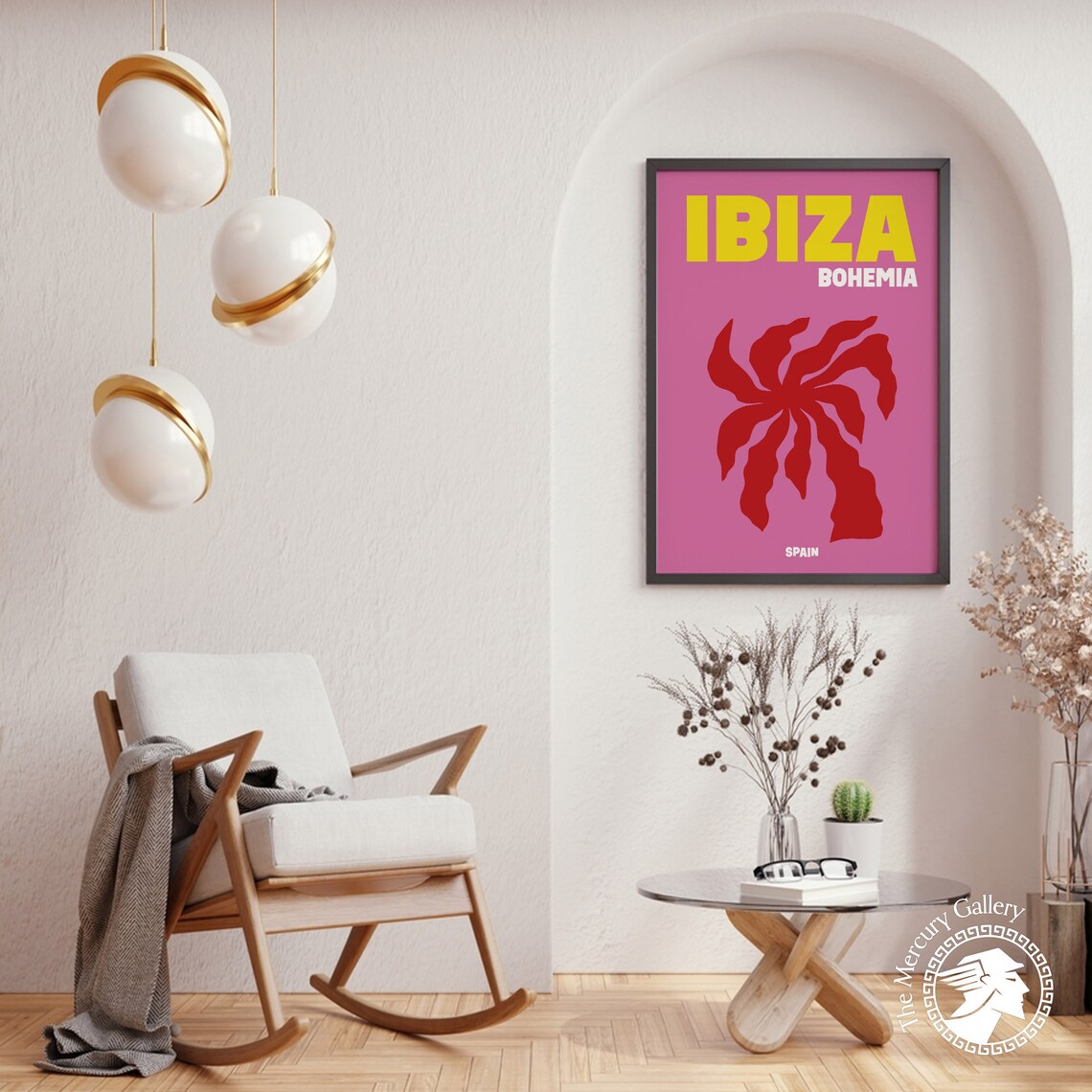 Ibiza Spain Bohemia Red Cut Out Palm Pink Modern Travel Poster Print - Image 3