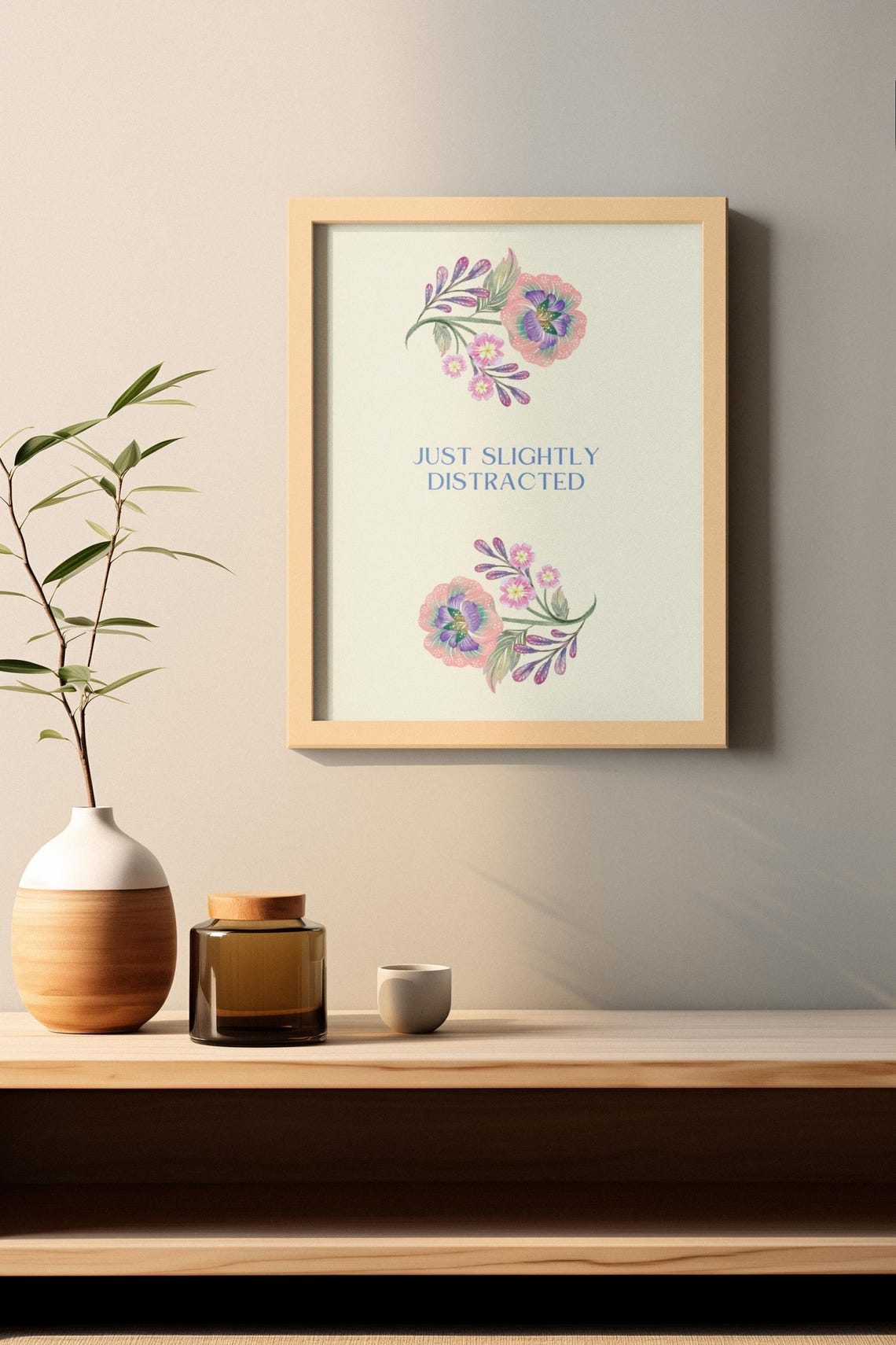Just Slightly Distracted Floral Cream Funny ADHD Quote Poster - Image 3