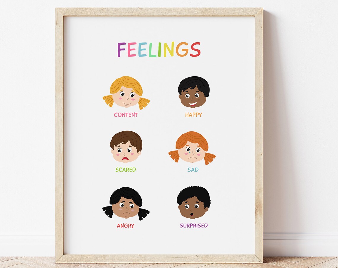 Feelings Poster, Rainbow Emotions Classroom Art Print