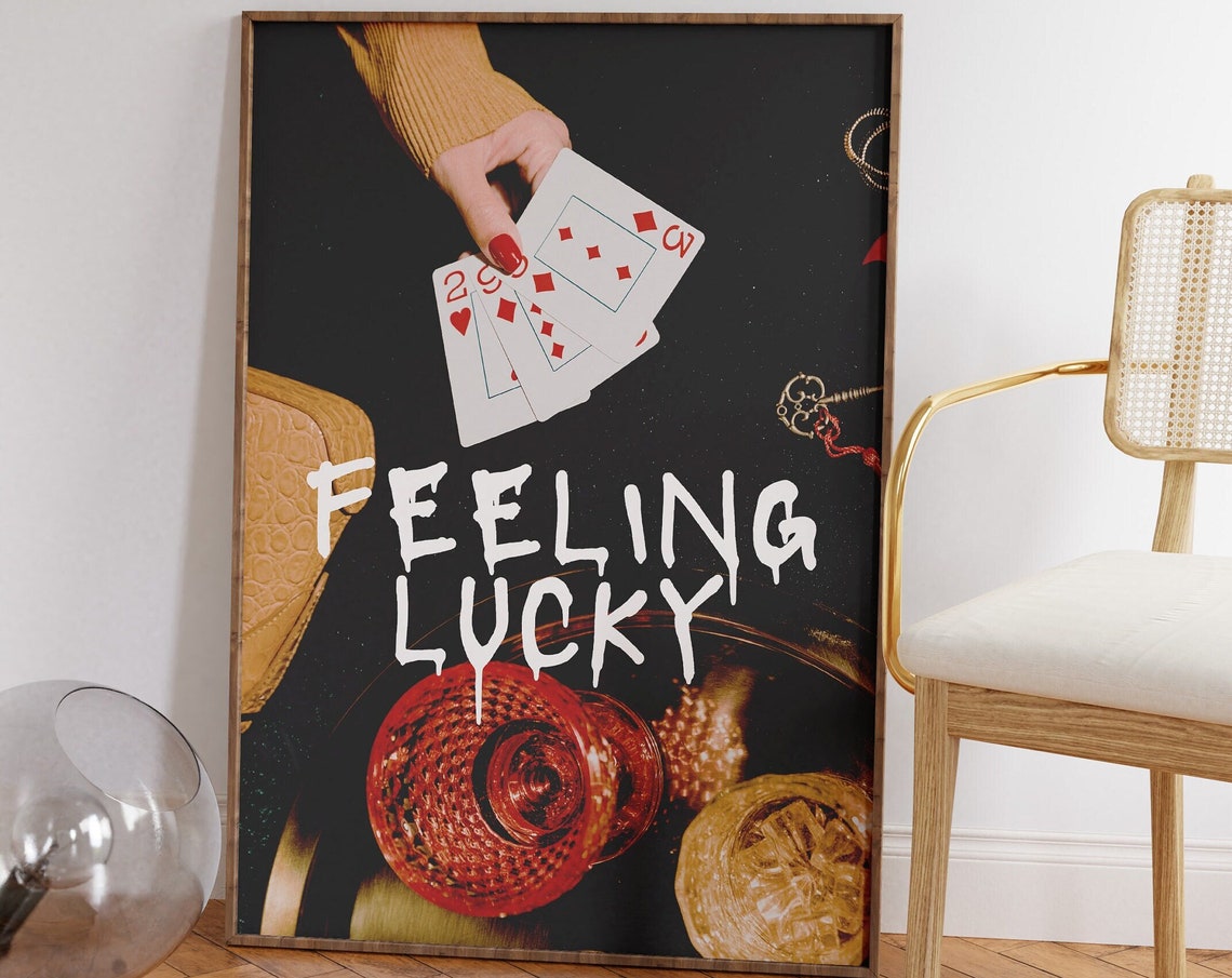 Feeling Lucky Posterlucky Girl Syndrome Decortrendy Wall Artlucky Girl Quote Printretro Card Posterspreppy Lucky Girl Postersdorm Art
