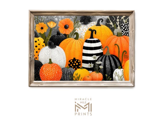 Fall Pumpkin Patch Wall Art Rustic Whimsical Halloween Autumn Moody Harvest Decor Vintage Artful Print H 512