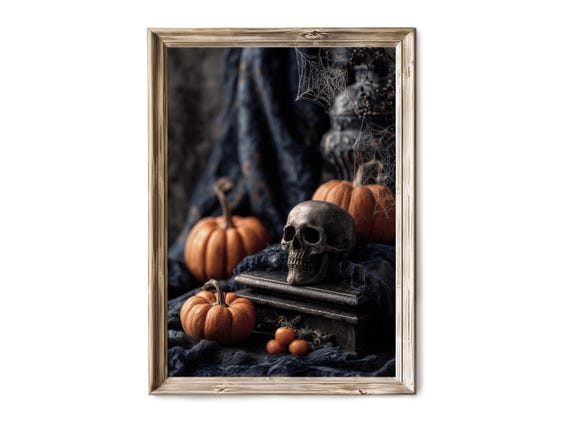 Halloween Wall Art Creepy Child Among Pumpkins Spooky Fall Portrait Vintage Gothic Decor Artwork 239