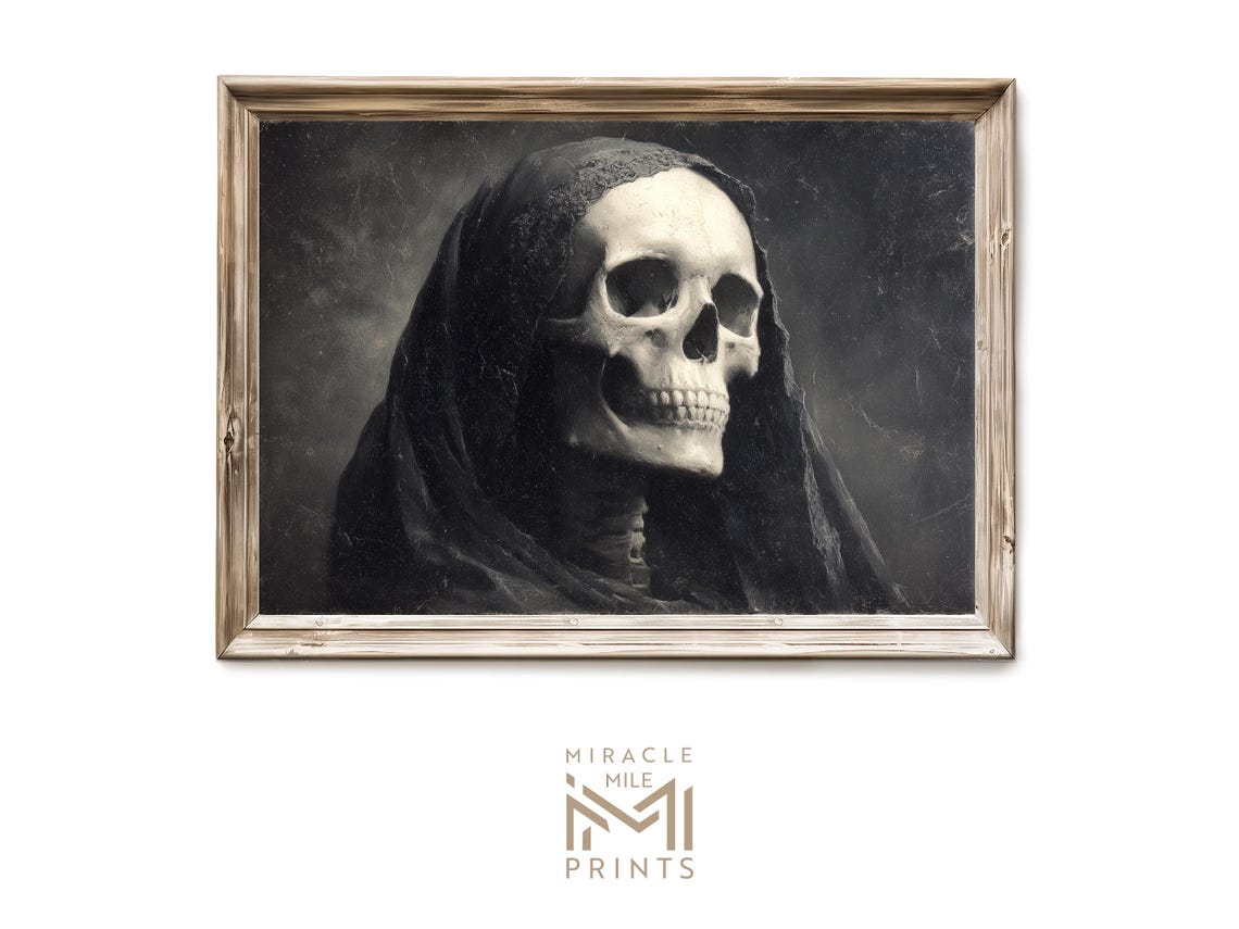 Skull With Blooming Flowers Dark Background Gothic Art Poster