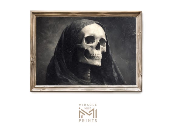 Halloween Skeleton Portrait Antique Victorian Gentleman Painting Gothic Spooky Haunted Wall Art Vintage Dark Academia 332