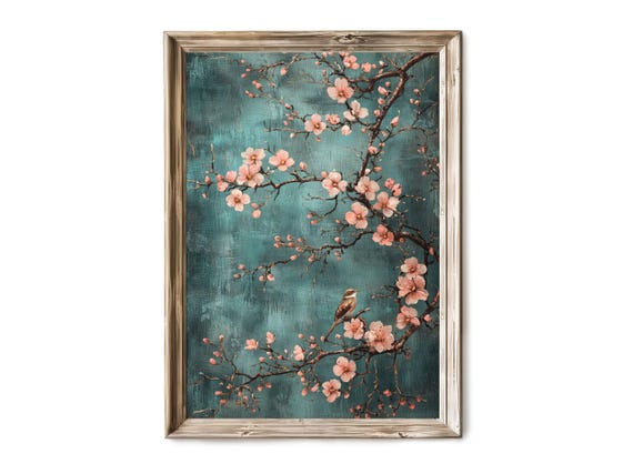 Chinoiserie Cherry Blossom Wall Art Artfull Print Toile De Jouy Style Decor Vintage Botanical Poster Gift For Home