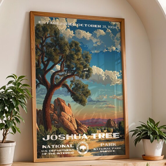 Joshua Tree National Park Vintage Desert Sunset Travel Poster