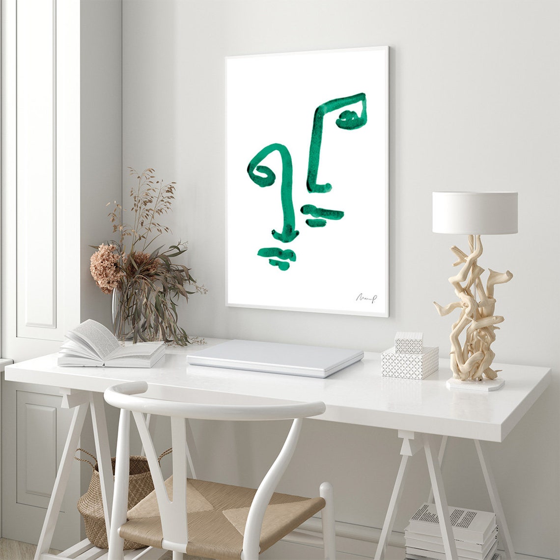 Green Brushstroke Face Eleven Angular Geometric Abstract Art Poster - Image 3