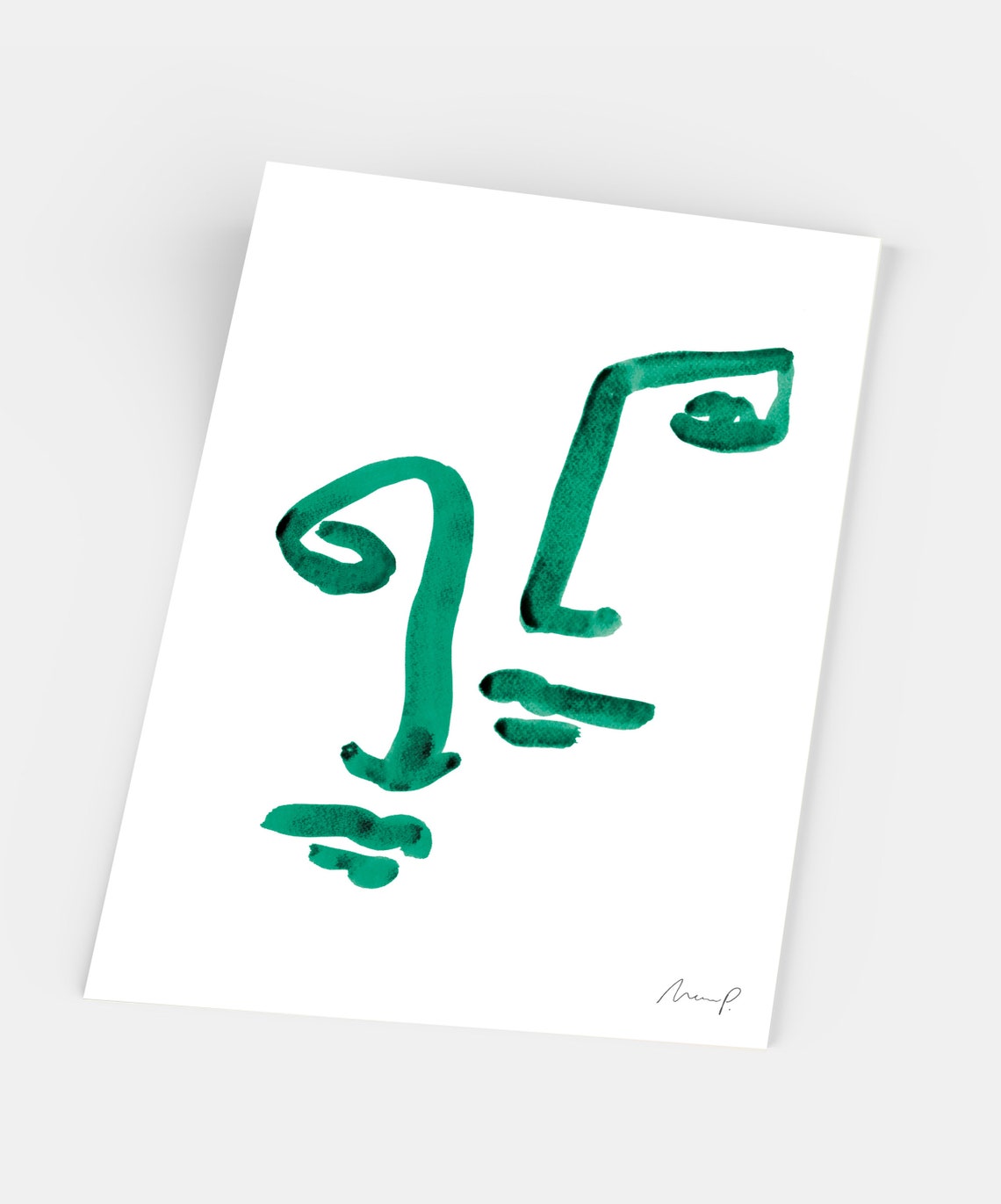 Green Brushstroke Face Eleven Angular Geometric Abstract Art Poster - Image 5