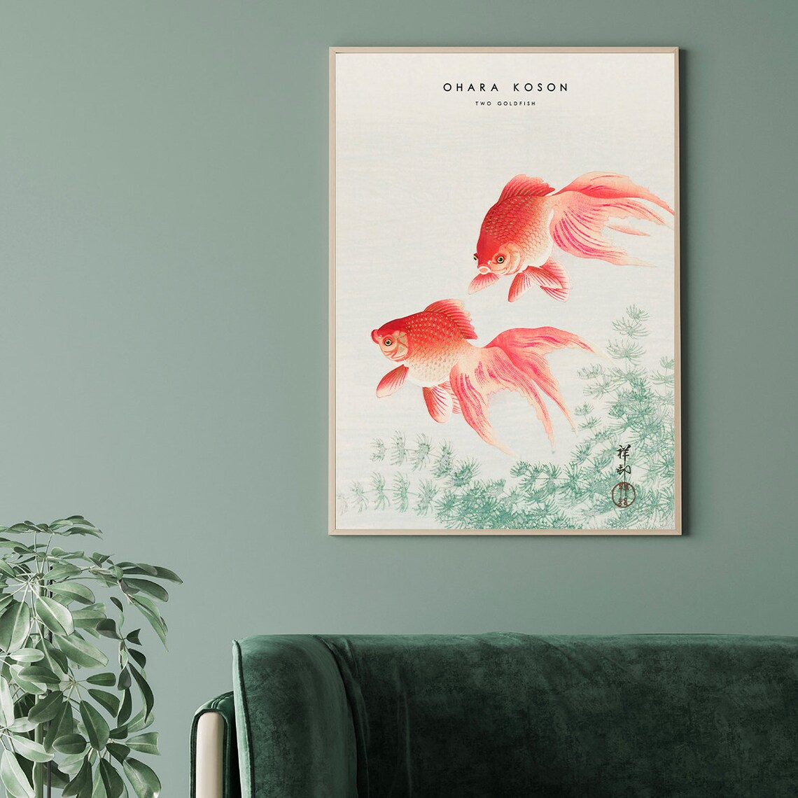Ohara Koson Two Goldfish Japanese Woodblock Nature Art Poster - Image 3
