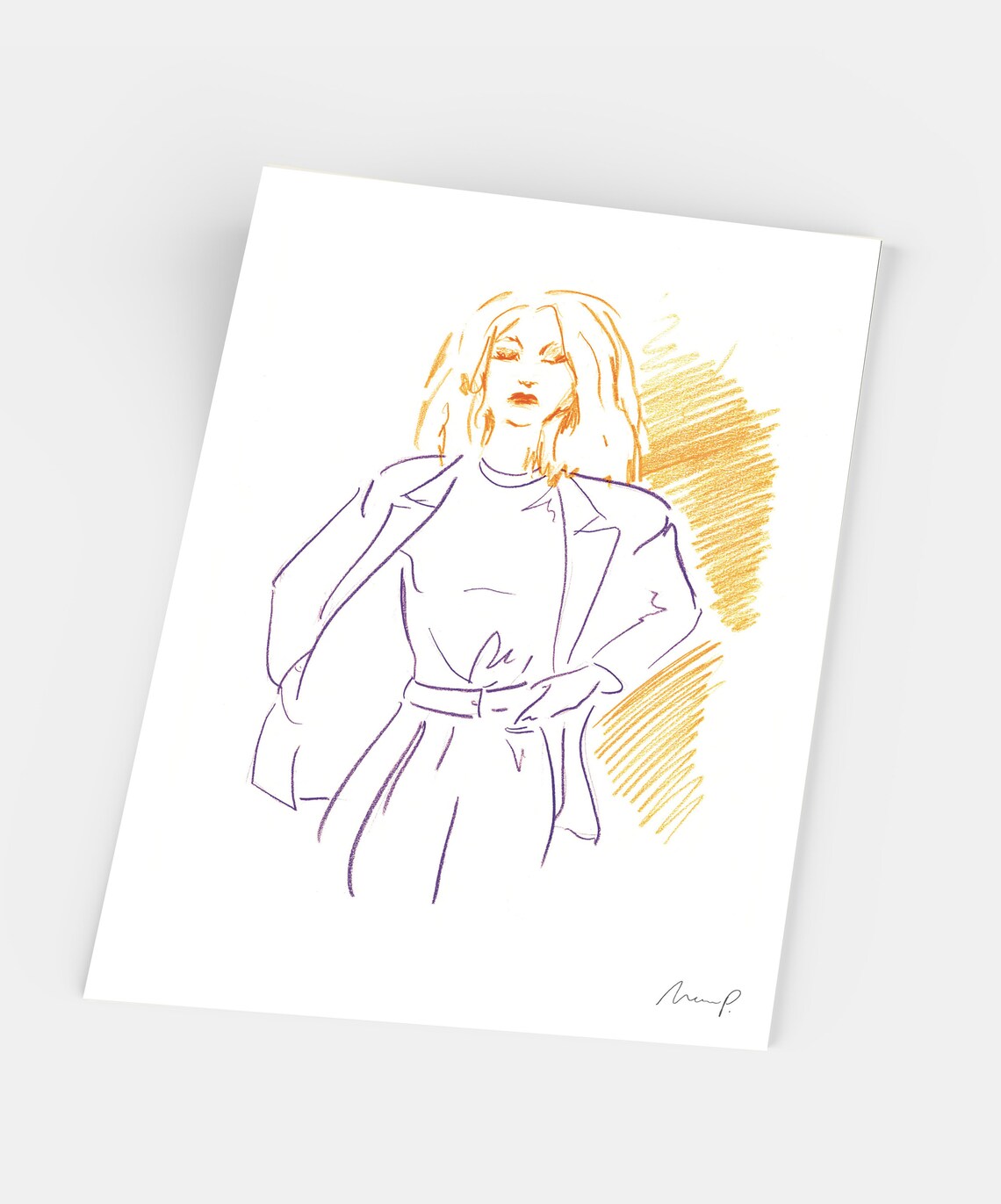 Chic Fashion Line Drawing Woman Blazer Crayon Sketch Art Poster - Image 5