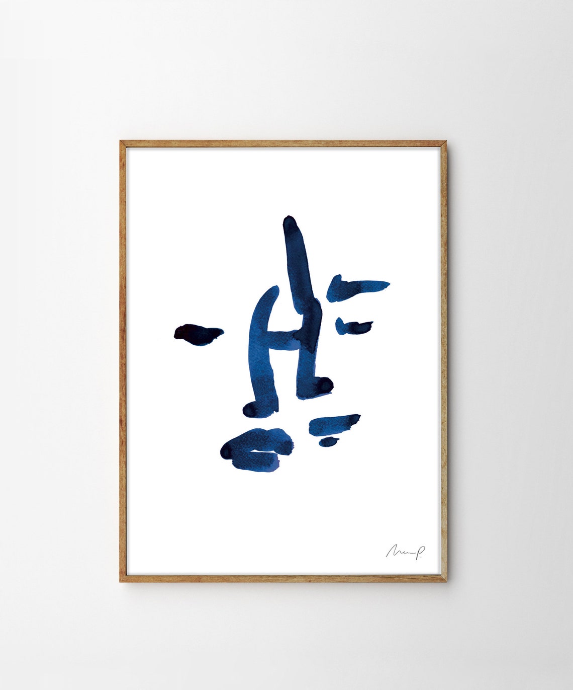Blue Brushstroke Face Nine Modern Abstract Portrait Art Poster - Image 3