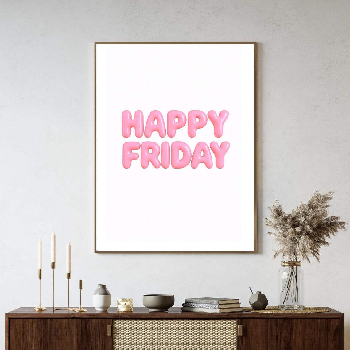 Happy Friday Pink Balloon Letters Fun Weekend Office Wall Art