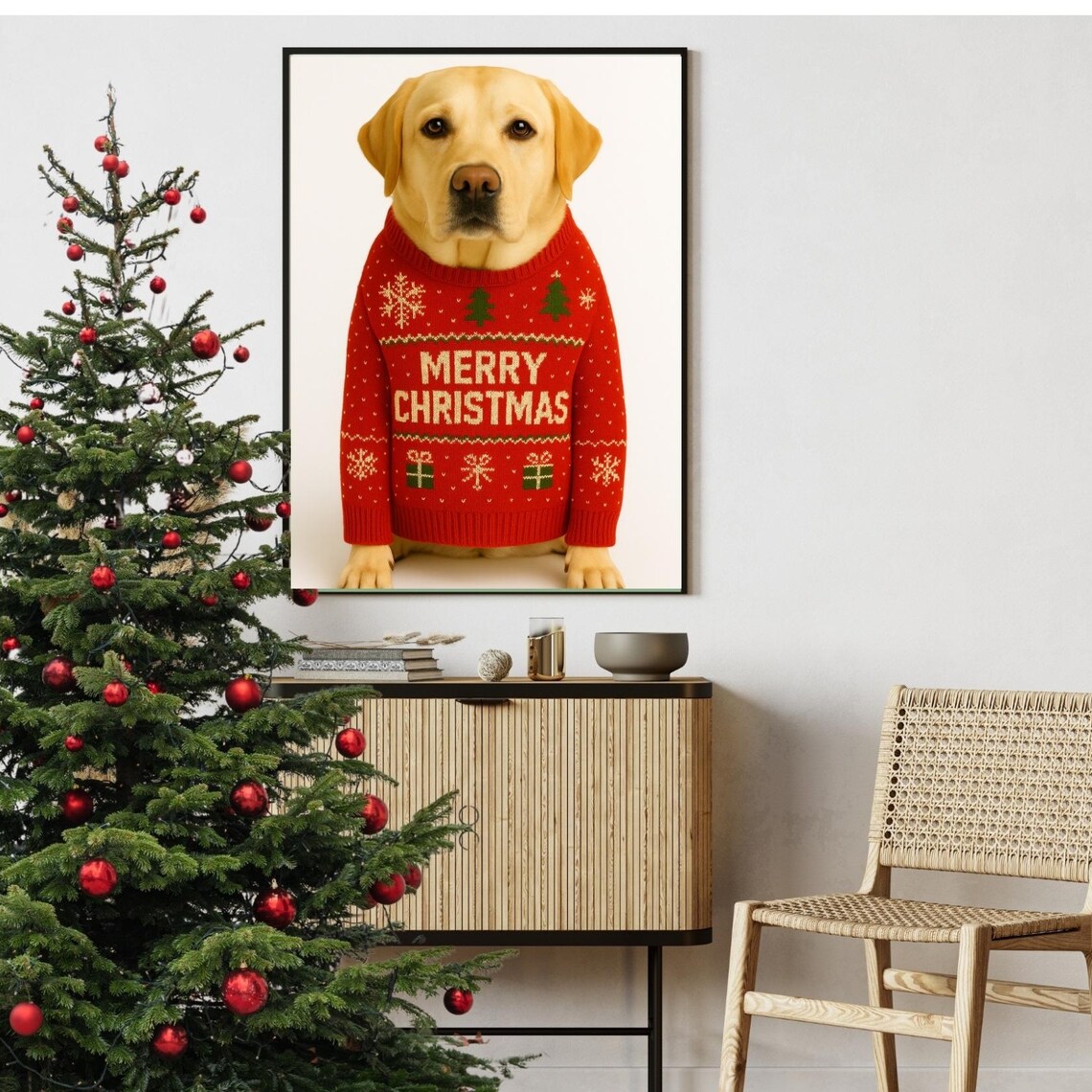 Labrador Christmas Art Print, Pet Lover Holiday Decor