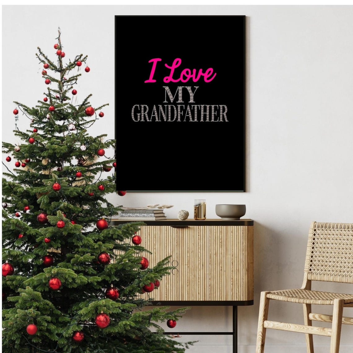 I Love My Grandfather Pink Diamond Lettering Holiday Gift Wall Art