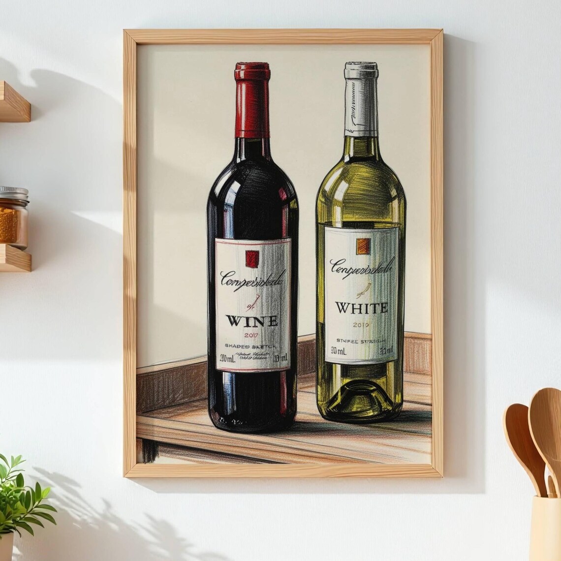 Kitchen Design Realistic Red White Wine Painting - Image 4