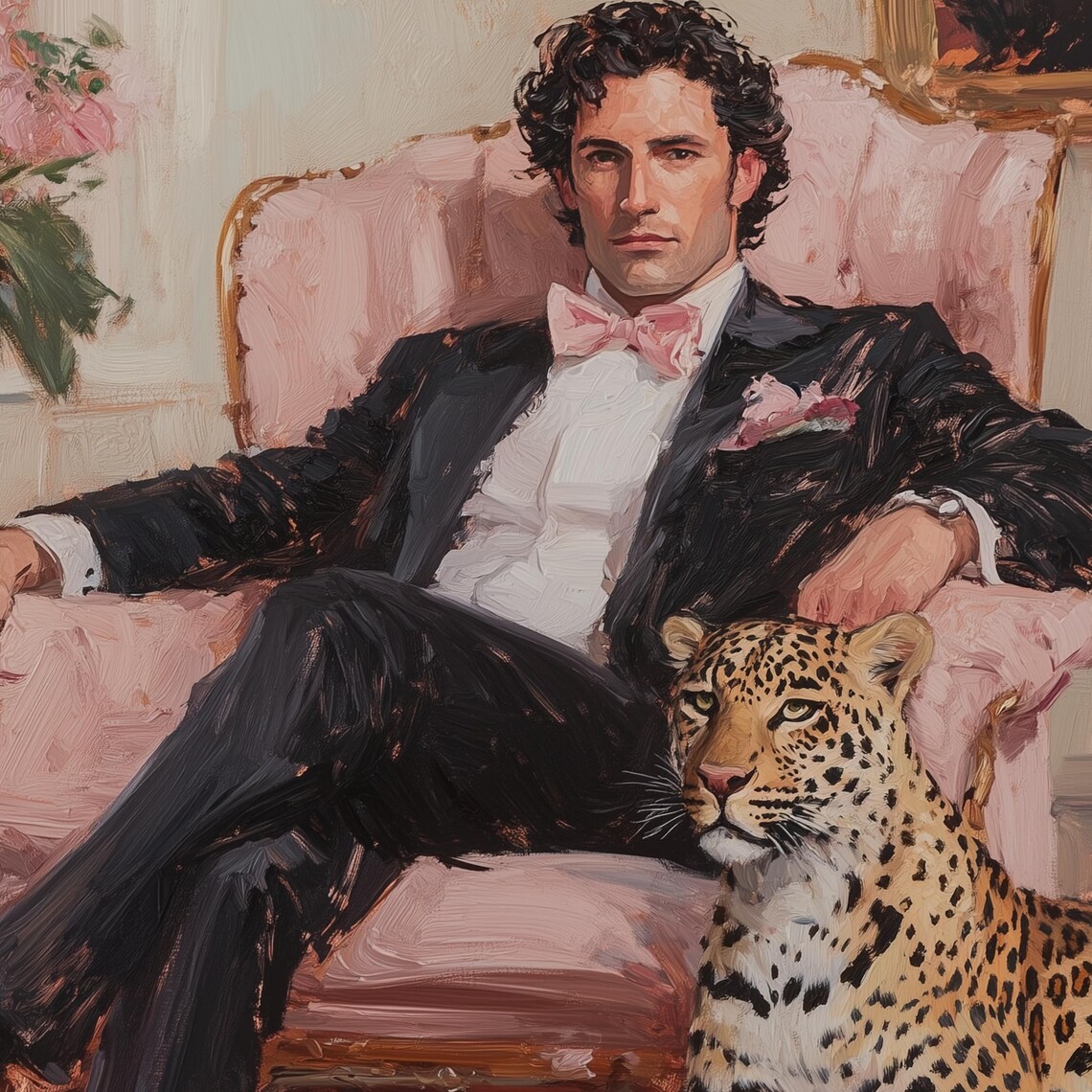 Gentleman In Tuxedo With Leopard Classic Oil Painting Style Poster - Image 3