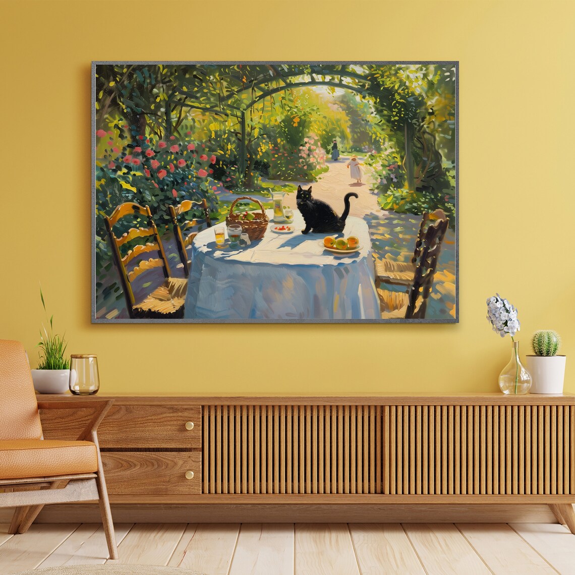 Monet-Inspired Cat Garden Landscape Art Print - Image 2