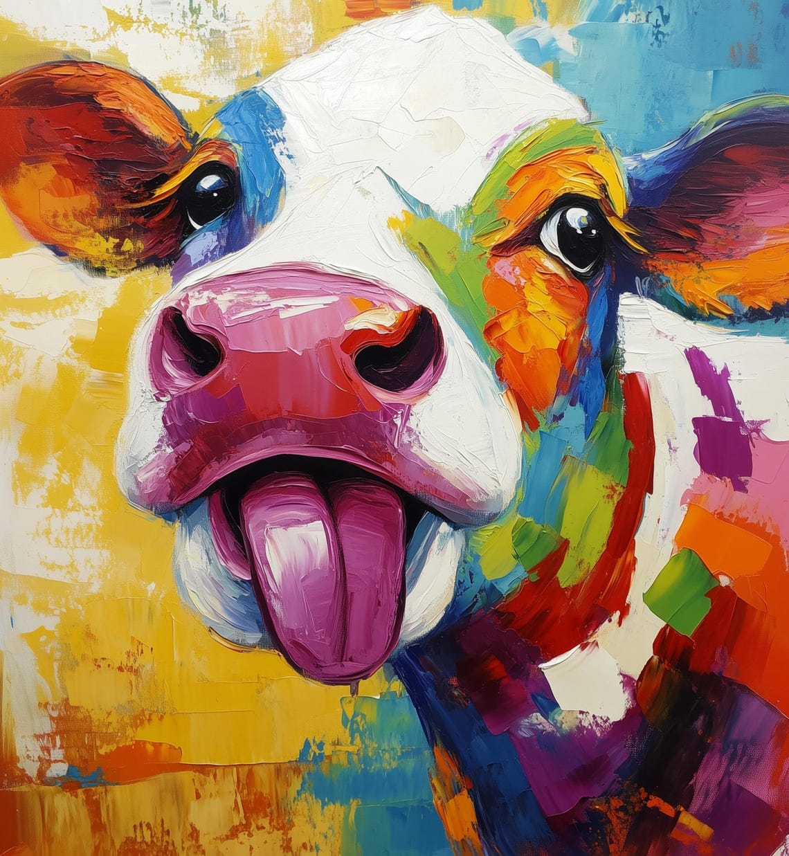 Colorful Bull Painting Playful Bull With Tongue Out Abstract Bull Painting Colorful Pop Art Cow Bull Wall Art Colorful Pop Art - Image 3