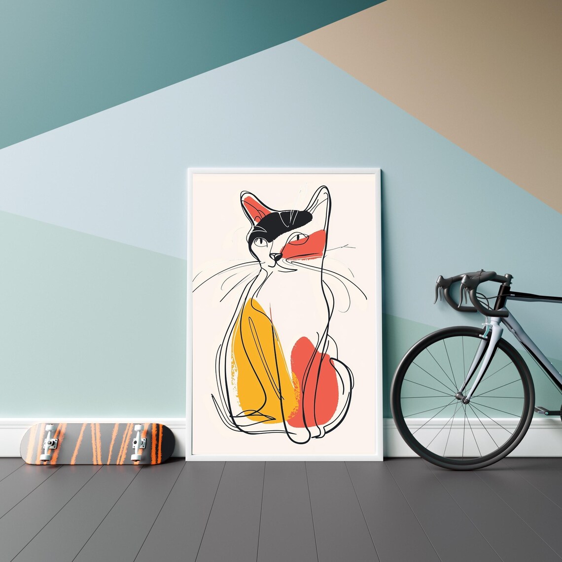 Abstract Cat Poster, Minimalist Whimsical Cat Art Print - Image 2