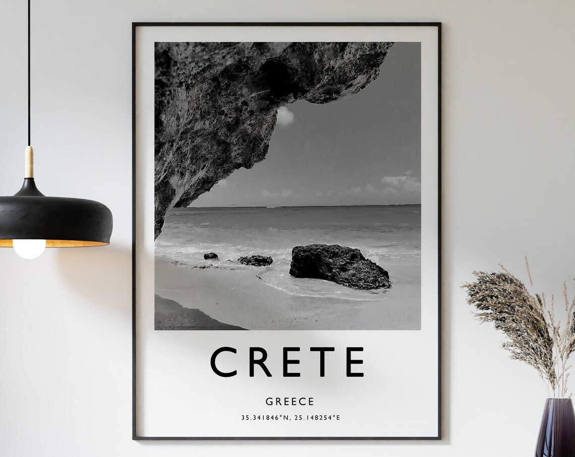 Crete Travel Poster, Greece Black-and-White View