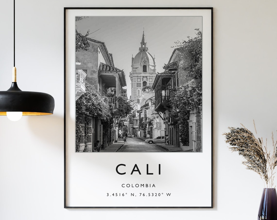 Cali Travel Poster, Black and White Travel Art