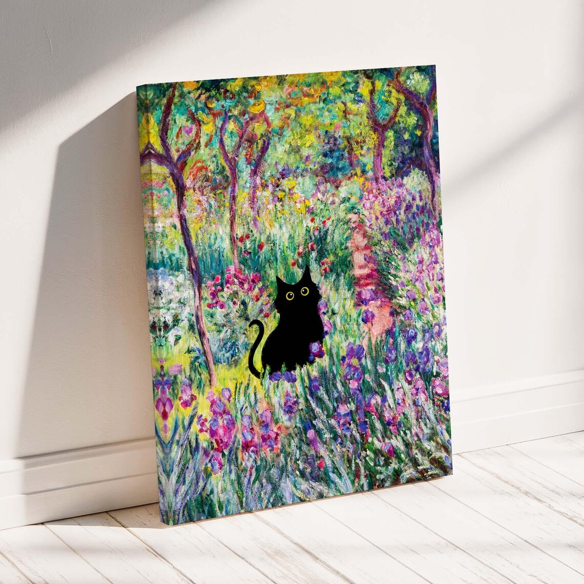 Monet-Inspired Black Cat Garden Art Print