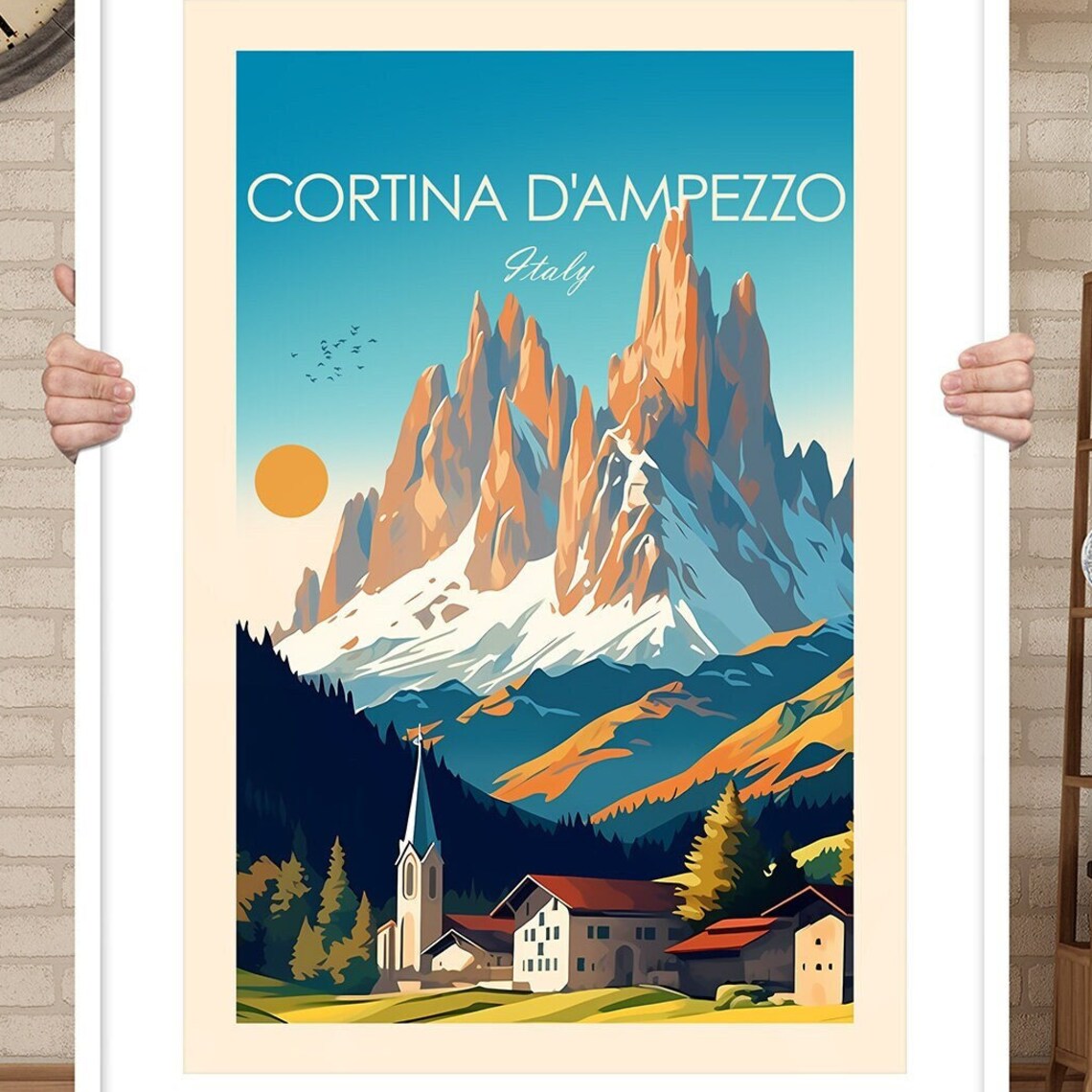 Cortina dAmpezzo Italy Dolomite Peaks Alpine Ski Village Travel Poster - Image 3