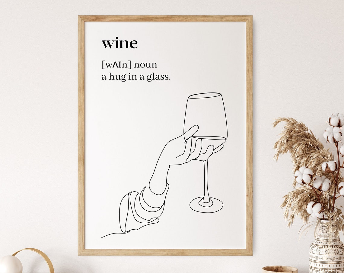 Wine Definition Hug In A Glass Home Bar Line Art Decor Poster - Image 6