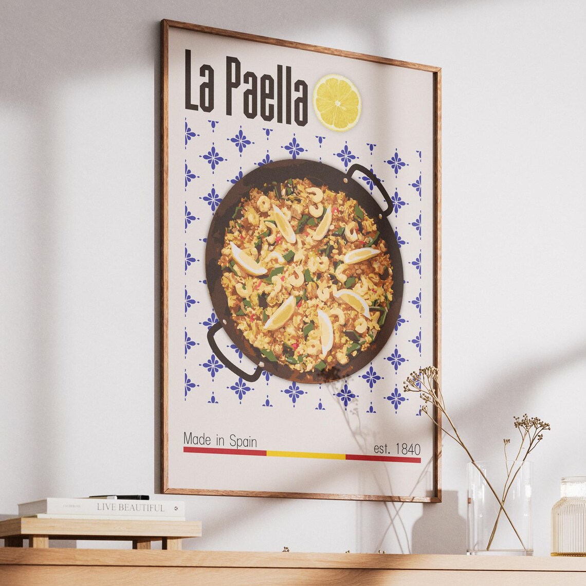 La Paella Spanish Food Poster Made in Spain Kitchen Wall Decor