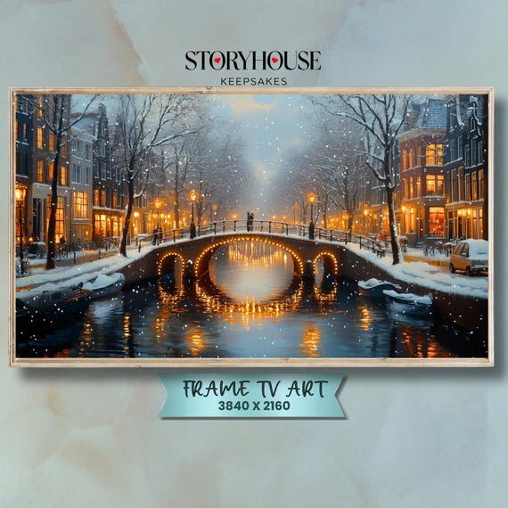 Christmas Frame Tv Art Samsung For Winter Bridge Cozy Landscape Impressionist Scene