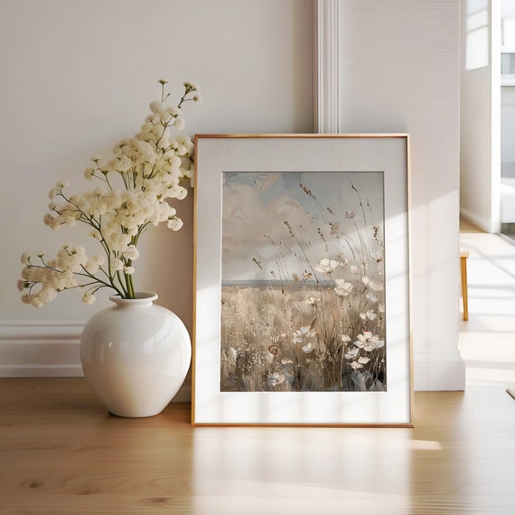 Wildflower Coastal Painting, Neutral Floral Botanical Art