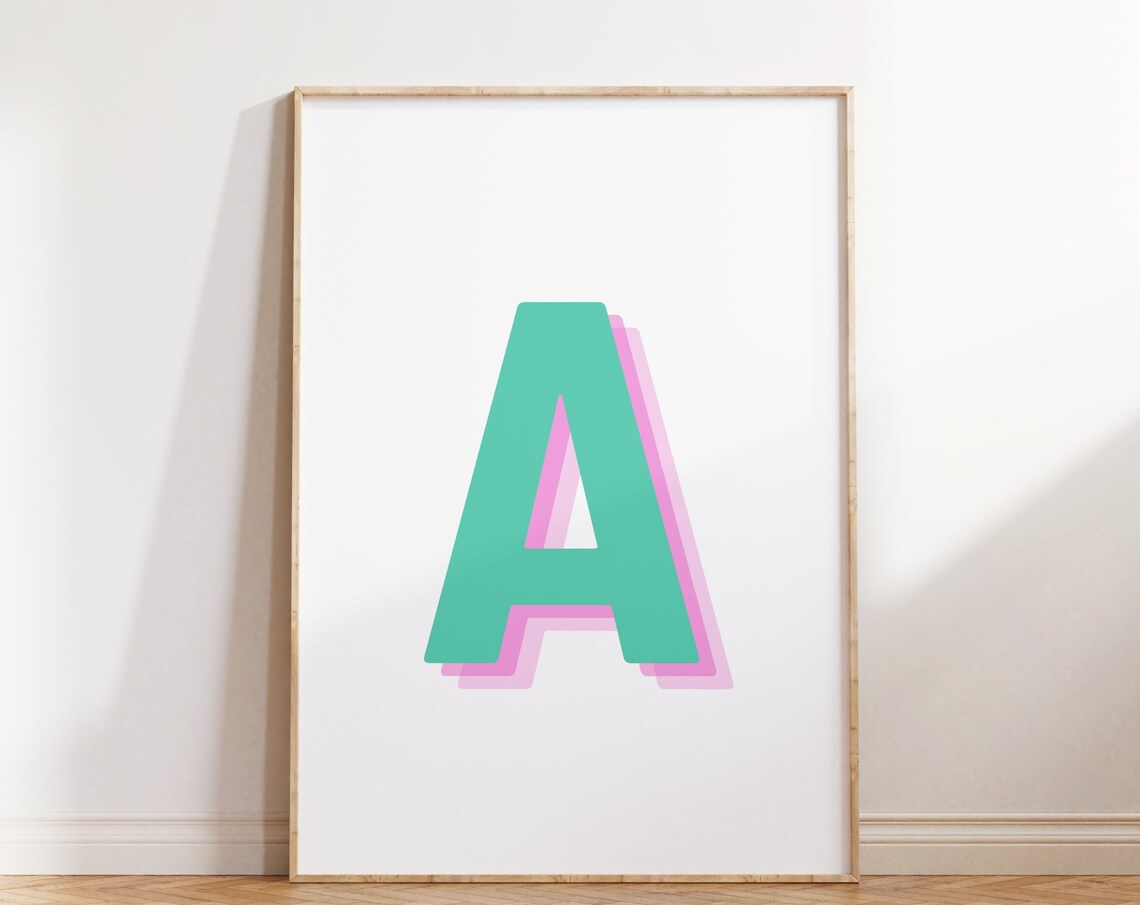 Retro 3D Letter A, Monogram Alphabet Art Print - Image 5