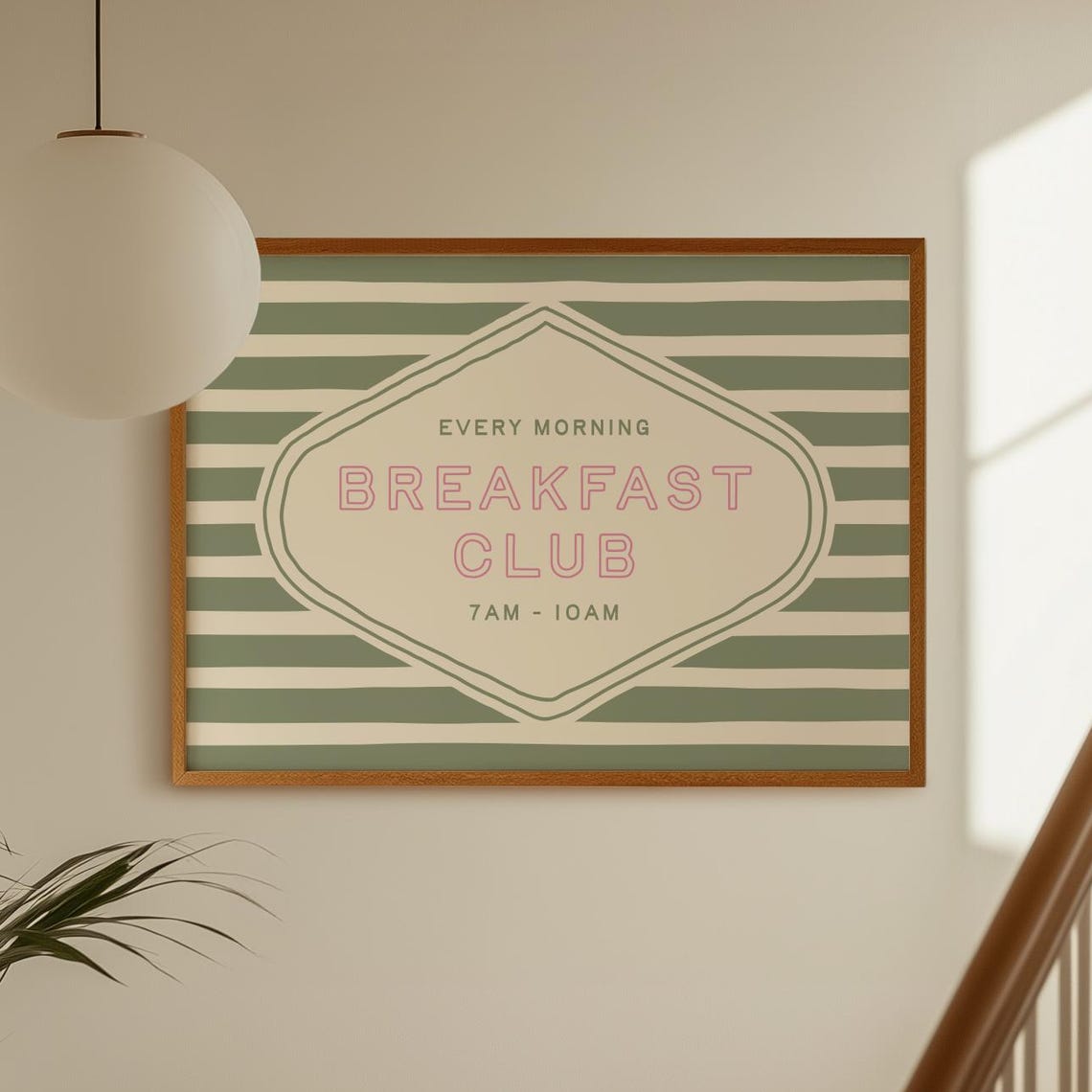 Breakfast Club Sage Green Striped Retro Kitchen Dining Decor Poster