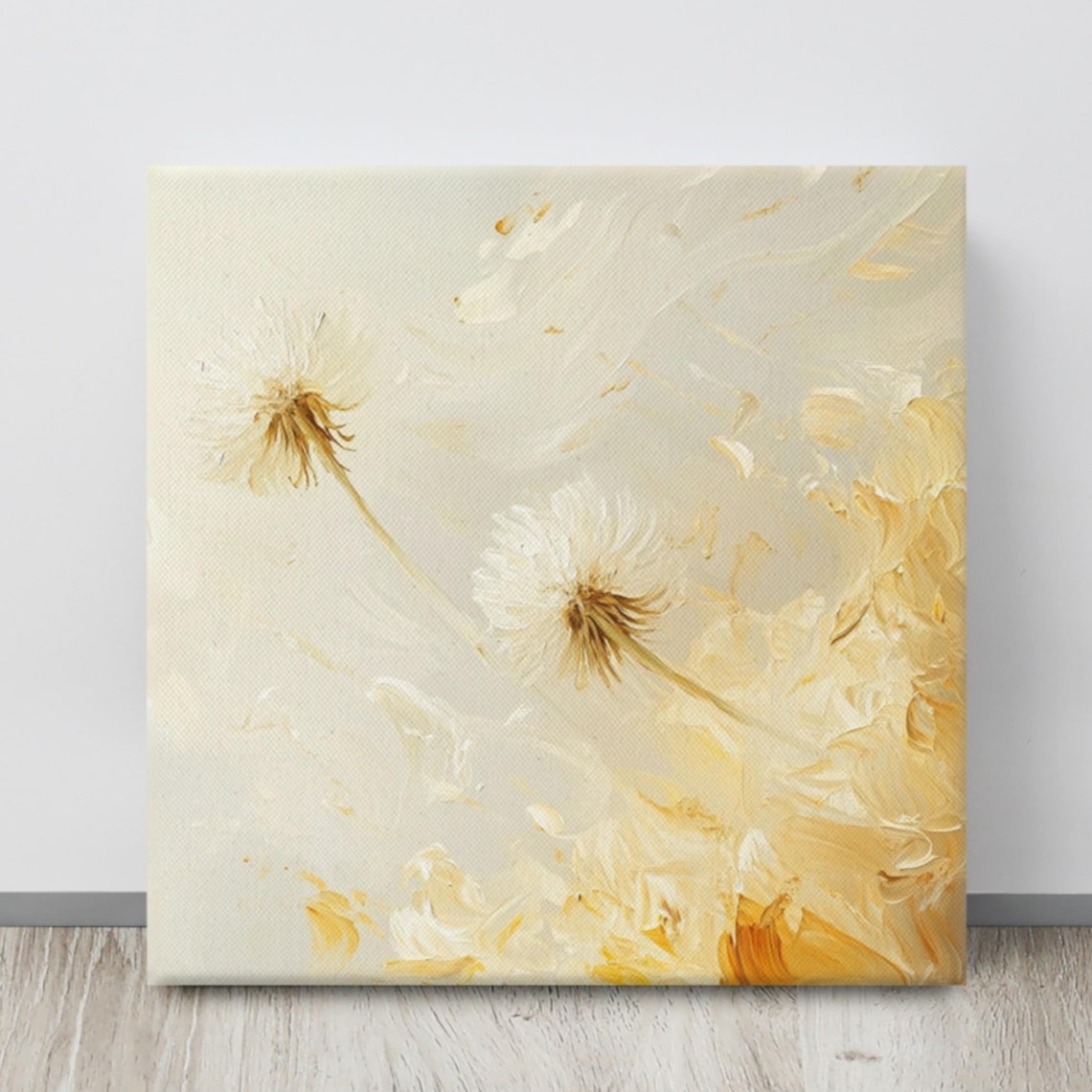 Dandelion Seed Heads Wind Blown Cream Gold Impressionist Poster