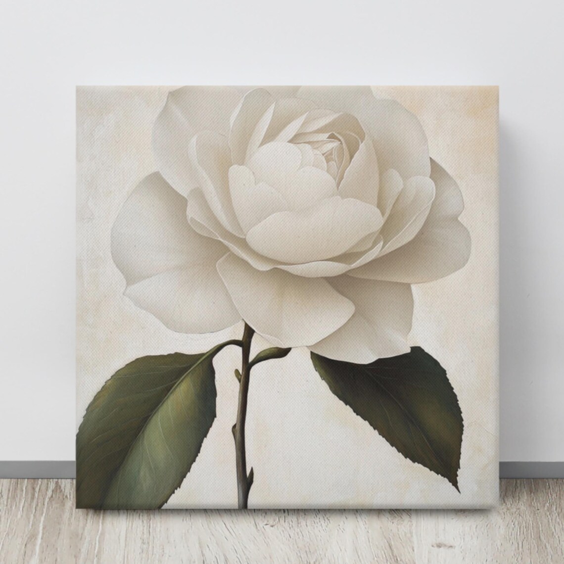 White Camellia Elegant Pure Bloom Ivory Floral Painting Print