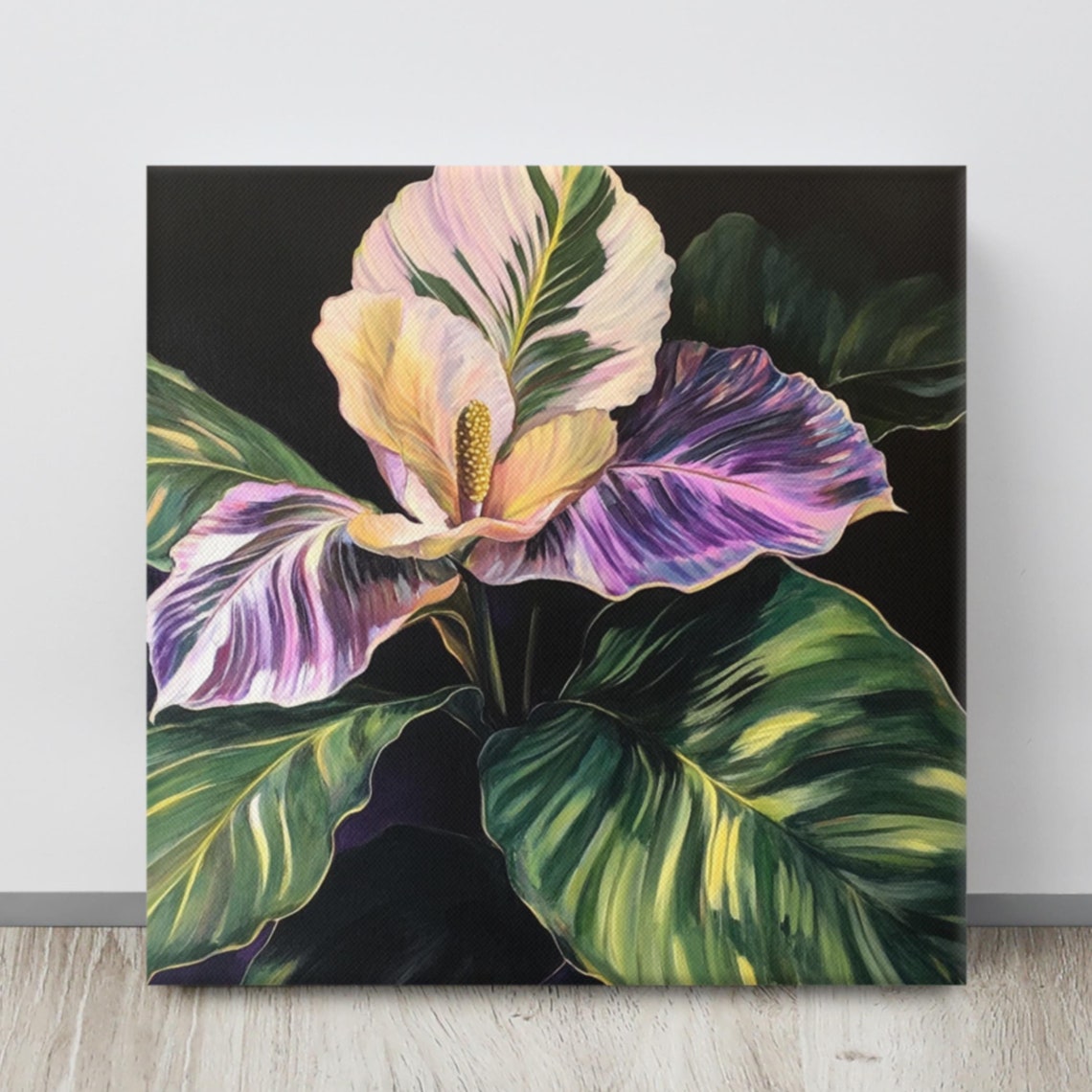 Purple Green Variegated Tropical Leaf Moody Dark Botanical Poster
