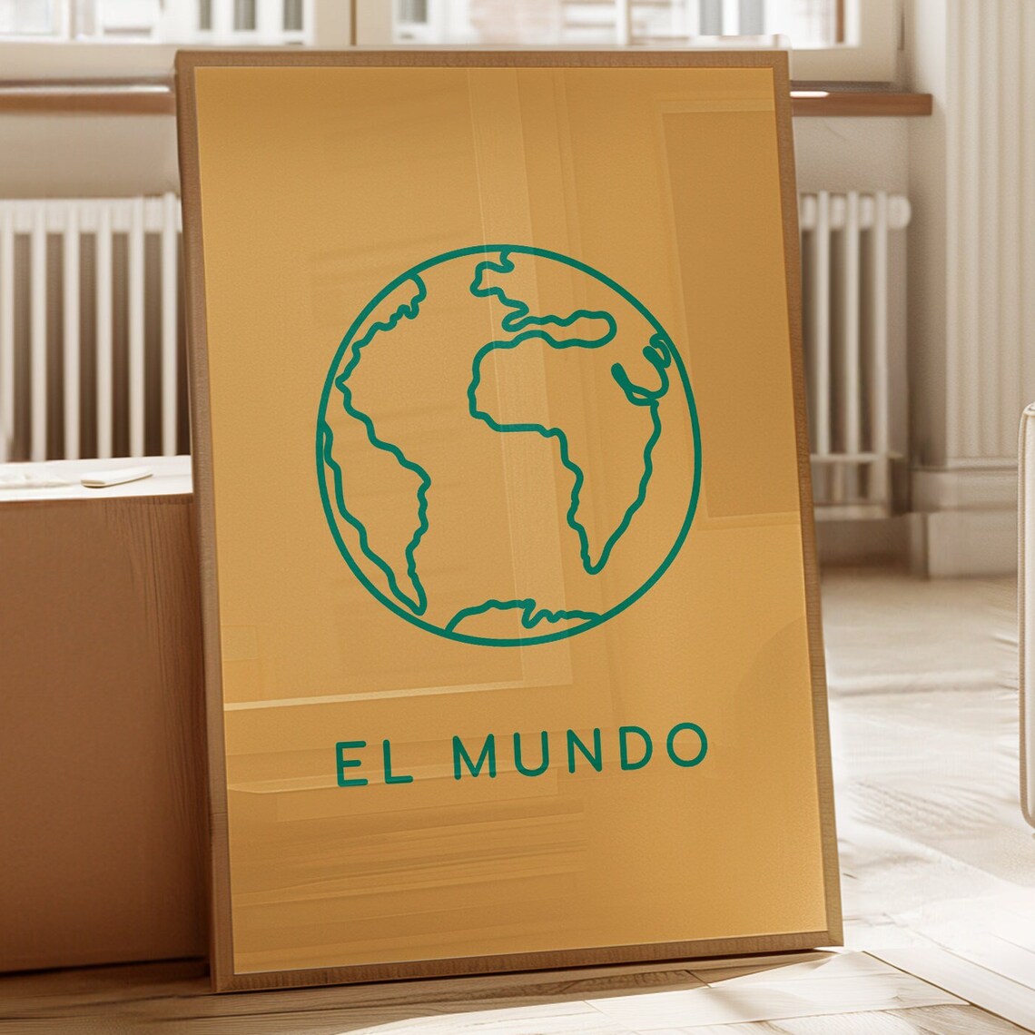 El Mundo Mexican Loteria Earth Line Art Minimalist Tan Wall Poster