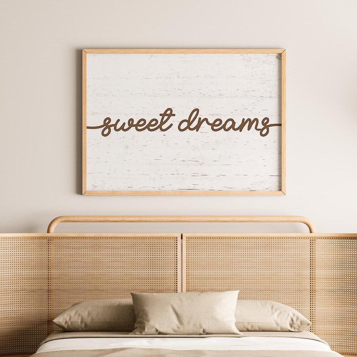 Sweet Dreams Script Wall Art Rustic Wooden Bedroom Sign Farmhouse Poster