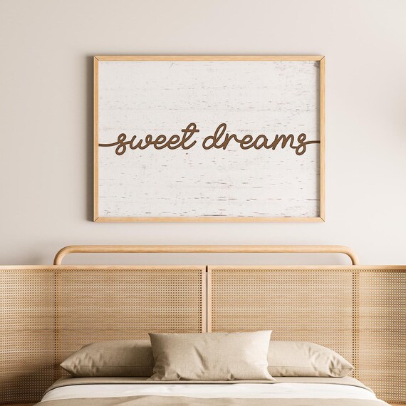 Sweet Dreams Script Wall Art Rustic Wooden Bedroom Sign Farmhouse Poster