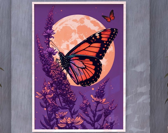 Lunar Monarch Butterfly Poster Butterfly Wall Art Soothing Adhd Posters Moon Prints