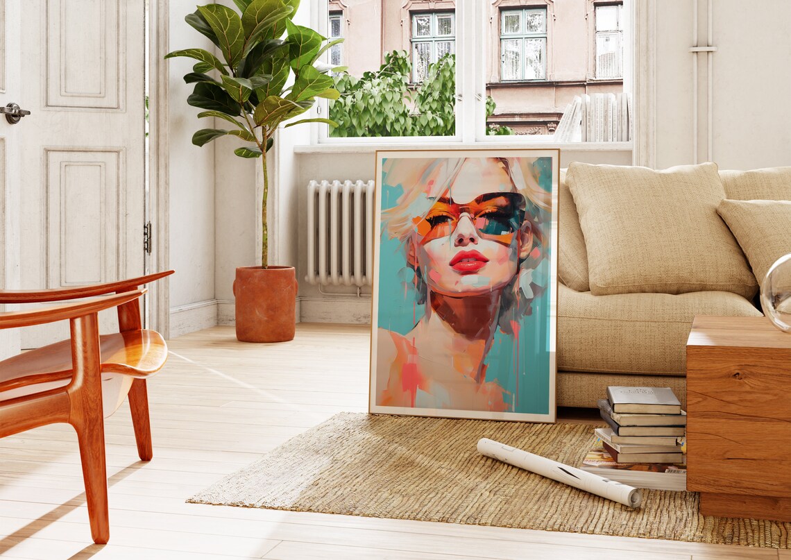 Blonde Woman Sunglasses Bold Painted Pop Art Portrait Poster - Image 3