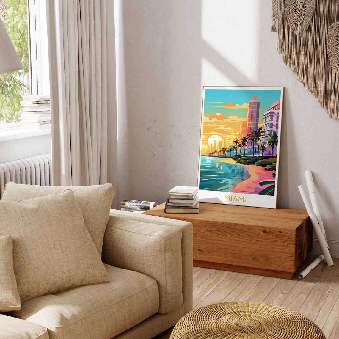 Miami Florida Sunset Beach Palms Colorful Pop Art Travel Poster - Image 3