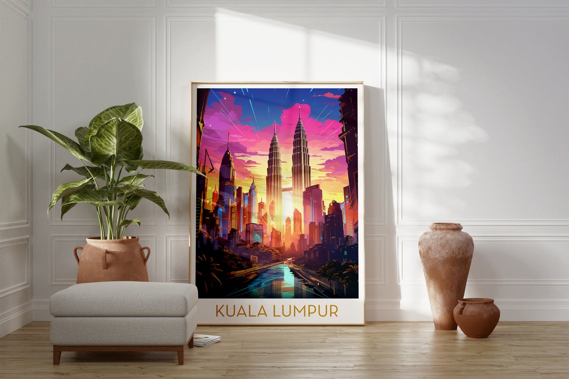 Kuala Lumpur Malaysia Poster with Petronas Towers Glowing at Sunset - Image 2