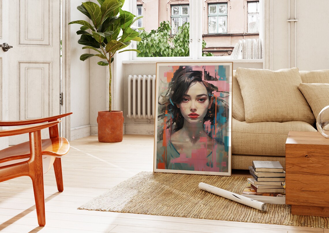 Abstract Woman Portrait Poster with Pink and Blue Painterly Strokes - Image 3