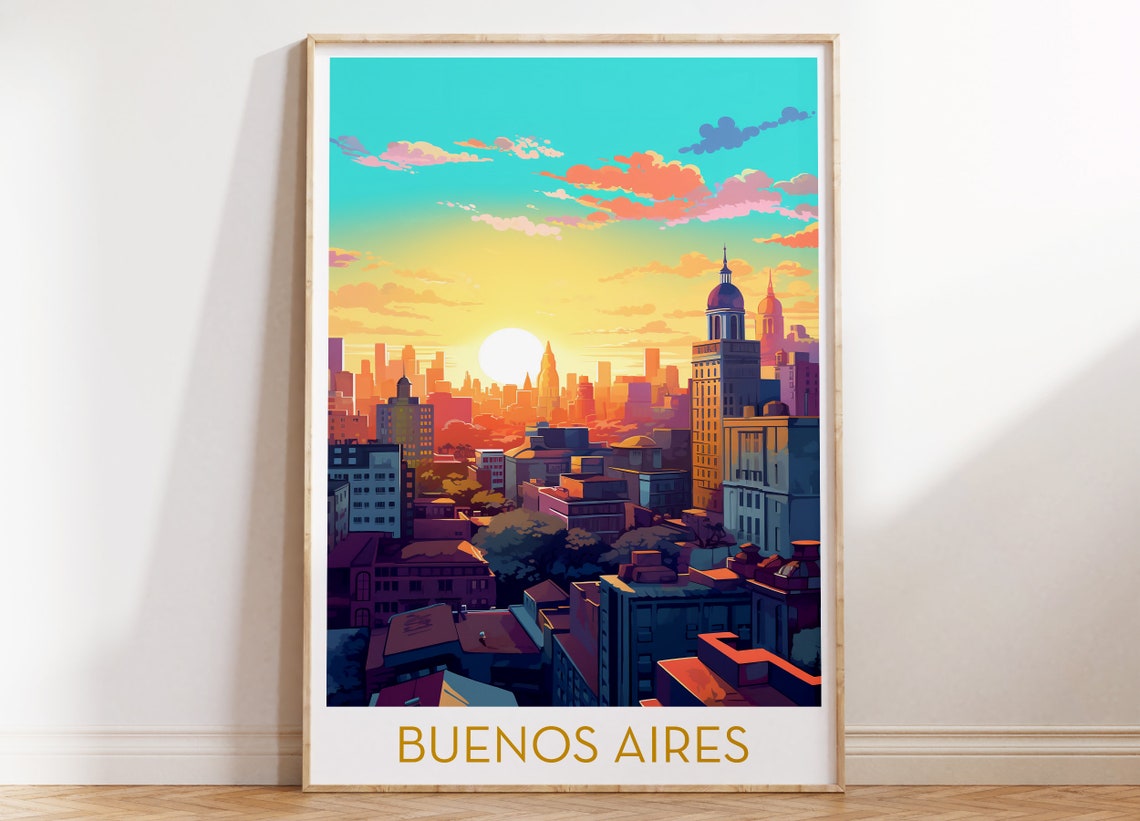 Buenos Aires Sunset City Skyline Maximalist Colorful Art Poster