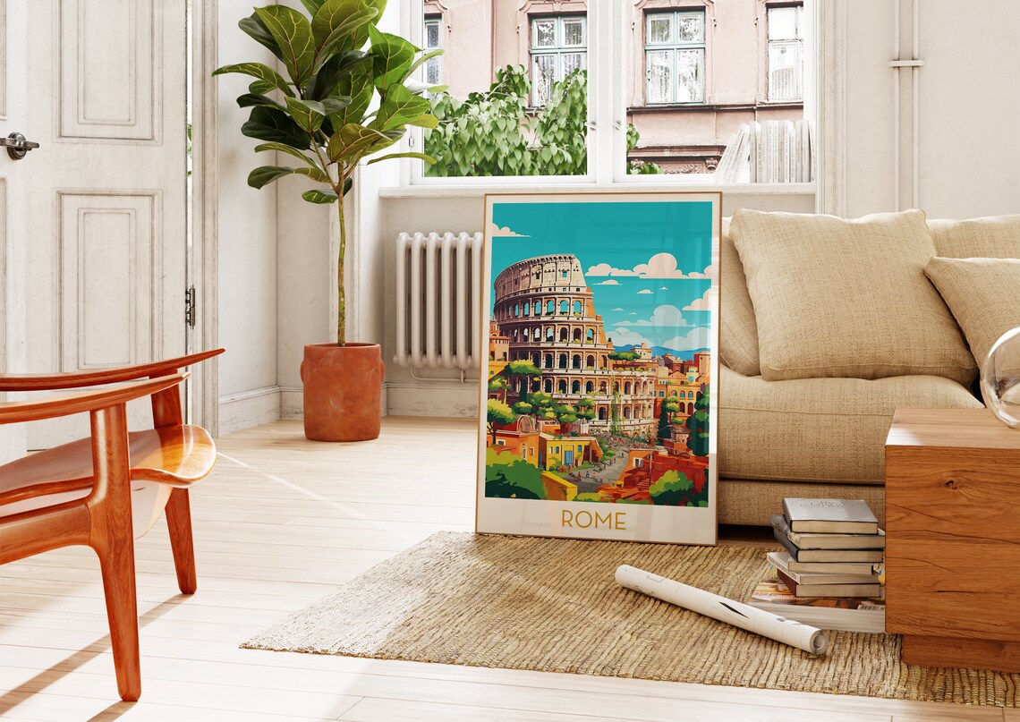 Rome Italy Colosseum Ancient Landmark Colorful Pop Art Travel Poster - Image 4